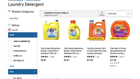 Lowe's Tide 'Laundry Detergent' Web Page