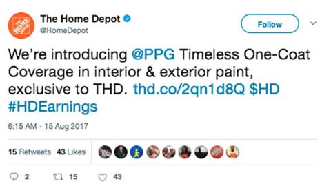Home Depot PPG Timeless Twitter Update