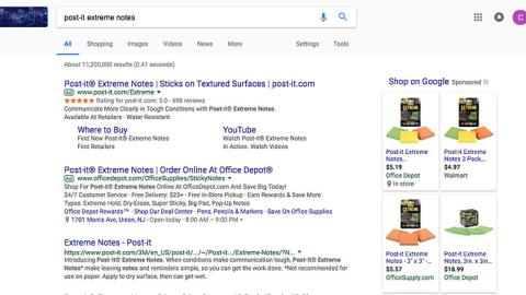 Office Depot Post-it 'Extreme Notes' Paid Google Search Ad