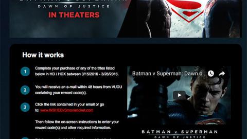 Walmart Vudu 'Batman v Superman' Landing Page