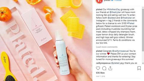 Plated DryBar '#MothersDay Giveaway' Instagram Update