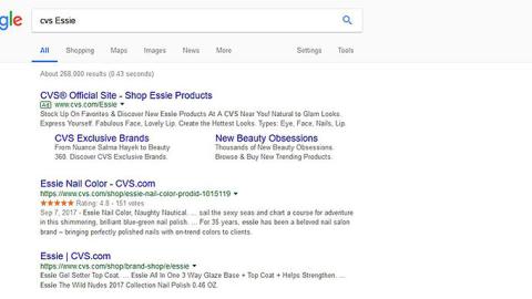 CVS Essie 'Shop Essie Products' Paid Google Search Ad
