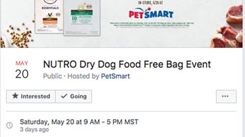 PetSmart Nutro 'Free Bag' Facebook Calendar Entry