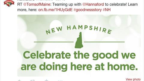Hannaford Tom's of Maine 'Celebrate the Good' Tweet