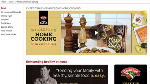 Hannaford 'Wholesome Home Cooking' Web Page