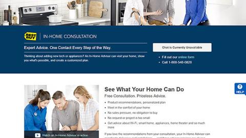 Best Buy 'In-Home Consultation' Landing Page