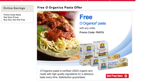 Jewel-Osco O Organics 'Pasta Offer' Web Page