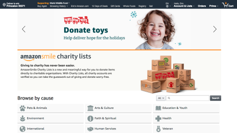 AmazonSmile Toys for Tots 'Charity List' Web Page