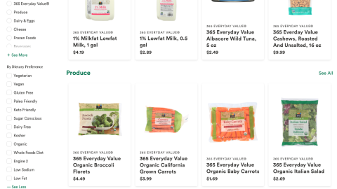 Whole Foods Search Dietary Filters