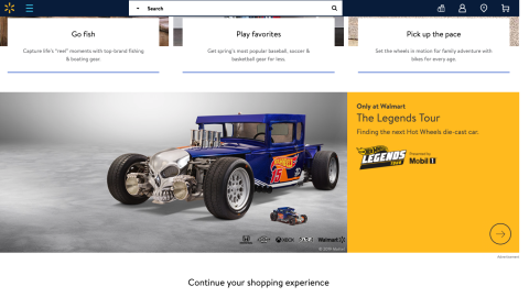 Walmart Hot Wheels 'Legends Tour' Home-Page Display Ad
