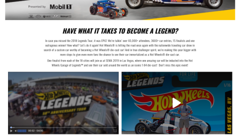 Hot Wheels 'Legends Tour' Web Page