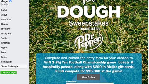 Meijer Dr Pepper 'Throw for Dough' Facebook Page