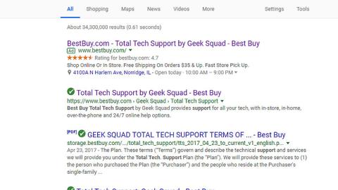 Best Buy Total Tech Support Paid Google Search Ad