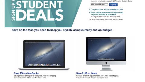 Best Buy 'Student Deals' Webpage