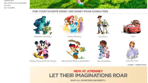 JCPenney Disney Shop Landing Page